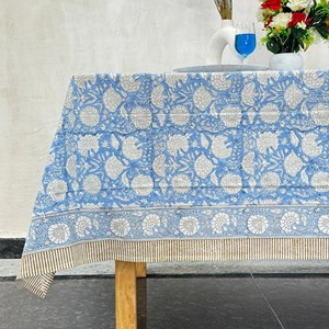 Handmade Modern Indian Block Print Floral Cotton Eco-Friendly Reusable Durable Washable Customizable <b>Square</b> <b>Tablecloth</b> Weddings - Product Image 3