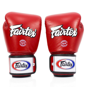 Guantes de Boxeo Fairtex Profesionales Más Vendidos, Rojos, de Cuero Genuino, para Muay Thai y Kickboxing, con Correa - Product Image 1