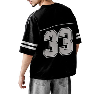 Maillot de football américain en maille respirante, coupe oversize unisexe, streetwear, avec numéro imprimé, col en V, maillot d'équipe personnalisé, t-shirt de sport noir - Product Image 4