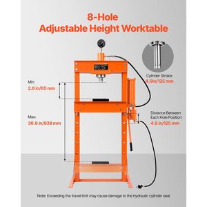 Pressa Idraulica da Officina da 30 Tonnellate con Supporto Triangolare Regolabile per Pavimento del Garage e Piastra di Pressione Pneumatica con Nucleo in Acciaio - Product Image 3
