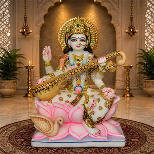 รูปปั้นหินอ่อนแม่ศรีสวัติพร้อมเวน่าและหงส์ |   รูปปั้นพระสราสวทีหินอ่อนสีขาวทำมือสำหรับหิ้งบูชาที่บ้าน โดย MALIYAS จาipur - Product Image 1