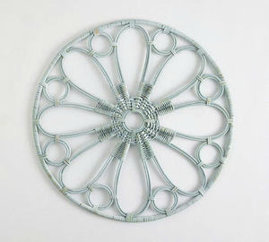 Mantel individual de mimbre tejido al por mayor, cuadrado, hecho a mano, con borde festoneado azul, para decoración de mesa de café - Product Image 4