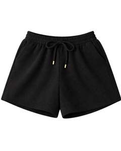 Conjunto de dos piezas para mujer: top corto acanalado y shorts con cordón, negro con bordado de margaritas, estilo casual y personalizable. - Product Image 3