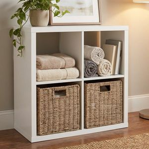 Vintage Collapsible Foldable Woven Seagrass <b>Cube</b> Storage <b>Basket</b> Set with Integrated Handles Multi-Purpose Organization - Product Image 6
