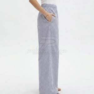 Street Wear Stylish Mid Waist Women Wide Leg <b>Trouser</b> Elastic Waist Loose Fit 100% Cotton <b>Summer</b> Pants <b>for</b> Work Business Daily - Product Image 3