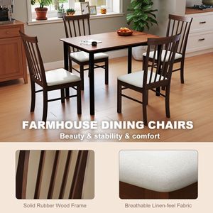Set di 4 Sedie da Pranzo in Legno Stile Rustico, Marrone Scuro con Rivestimento Beige, Struttura in Legno di Gomma, Materiale in Ecopelle - Product Image 5