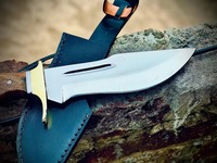 Couteau Bowie artisanal en acier D2 avec manche en bois et étui en cuir, lame de chasse et de survie, couteau d'extérieur, couteau personnalisé