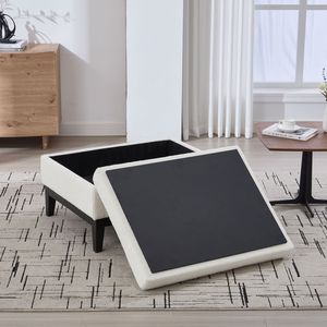 Tavolino da Caffè e Poggiapiedi Reversibile 33.86"W, Poggiapiedi Quadrato con Base in Legno Imbottita e Gambe in Legno di Gomma, Pouf Contenitore - Product Image 5