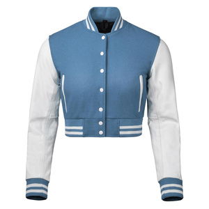 Custom Cropped Varsity Jacket Women Breathable Nylon Lining PU <b>Leather</b> Sleeves OEM Manufacturer - Product Image 4