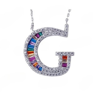 Multi Color Baguette VVS Moissanite <b>Initial</b> G Pendant 925 Sterling <b>Silver</b> Iced Out Hip Hop Unisex Diamond Studded Alphabet Charm - Product Image 1