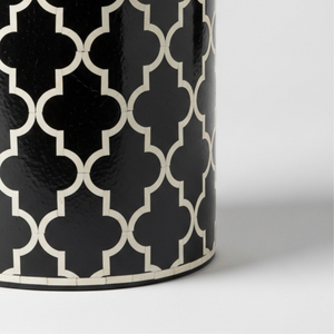 Tabouret cylindrique en os noir incrusté, fait main, motif géométrique, table d'appoint ronde décorative, table tambour - Product Image 4