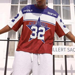 เสื้อเจอร์ซีย์หมายเลขสำหรับผู้ชาย Y2k เสื้อโอเวอร์ไซส์ลายแคลิฟอร์เนีย สตรีทแวร์ คอกลม แขนสั้น - Product Image 3