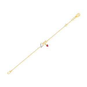 Pulsera de Oro Rosa de 14 Quilates con Corazón de Diamantes y Dije de Corazón de Rubí para Mujer |   Pulsera Romántica con Cadena Ajustable |   Joyería Fina - Product Image 1