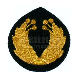 Luxury Custom Gold Laurel Leaf Hand Embroidery Nonwoven <b>Felt</b> Sew-On Badge <b>Black</b> Fabric Round Applique Patch Uniform Badges - Product Image 1