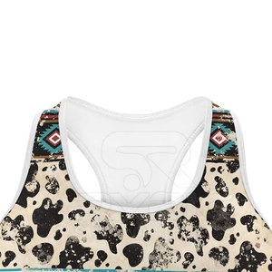 Soutien-gorge de sport pour femme à imprimé graphique abstrait tendance, sublimation, maintien renforcé, élastique, logo personnalisé, vêtements de sport - Product Image 5