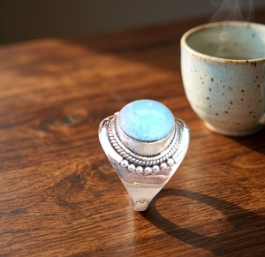 Natural Larimar Gemstone <b>Ring</b> 925 Sterling Silver Rose <b>Gold</b> Yellow <b>Gold</b> Plated Handmade Statement <b>Cocktail</b> <b>Ring</b> for Women Her - Product Image 2