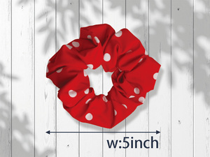 Red Polka Dot Fabric Scrunchie Women <b>Sweet</b> Style Casual Hair Tie Elastic Hairband - Product Image 3