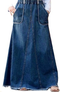 Falda vaquera midi de cintura alta para mujer, corte en A, con botones frontales y abertura, informal, lavado a la piedra, azul claro, de algodón tejido - Product Image 4