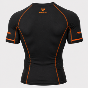 Warpro Men's <b>Compression</b> Rash Guard Short Sleeve Black Orange Quick Dry Spandex Polyester Workout <b>Shirt</b> Adult Size M - Product Image 4