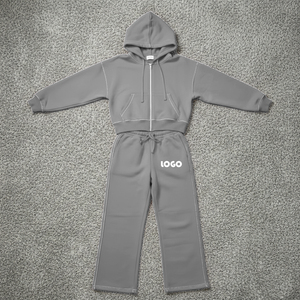Custom Women's Hooded Sweatpants <b>Zip</b>-<b>Up</b> Hoodie Set Casual Streetwear Sportswear Regular Fit Polyester Jogger Suit Gym Short - Product Image 2