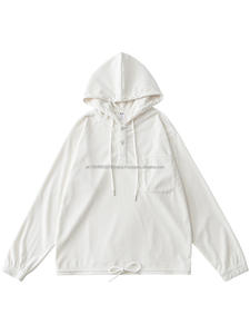 Custom logo Corduroy <b>Oversize</b> Velvet 14 Button Collar Big Pocket <b>Mens</b> Pull Over <b>Hoodie</b> With Drawstring - Product Image 5