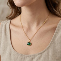 Pendentif ovale en onyx vert, argent sterling 925 plaqué or, serti de pierres, cadeau pour elle
