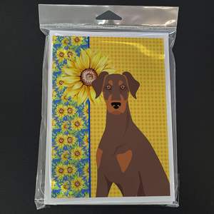 Tournesols d'été Doberman Pinscher Cartes de vœux Pack 8 Whimsical A7 Taille 5x7 Cartes vierges Red Tan Ear Natural Sunflowers - Product Image 3