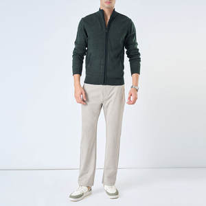 Cardigan 100 % pure laine pour homme - Pull épais à col semi-montant zippé en maille, couleur unie, veste décontractée et chaude pour l'automne et l'hiver - Product Image 5