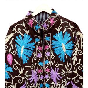 Autumn Winter Corduroy <b>Jacket</b> Hand-Multicolor Embroidered Bloom Design Custom Logo XL Size Quilted Bomber Outerwear - Product Image 6