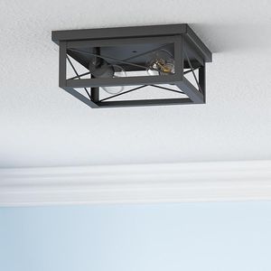 Modern 2-<b>Light</b> Industrial <b>Square</b> Flush Mount <b>Ceiling</b> <b>Light</b> Farmhouse Style Black Finish for Kitchen or Close Spaces - Product Image 4