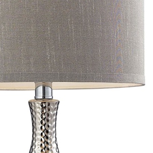 Modern design Hammered Silver <b>Table</b> <b>Lamp</b> Luxury Textured Metal <b>Base</b> Grey Fabric Shade Elegant Bedside Nightstand Light Home Deco - Product Image 2