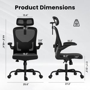 Silla de Oficina Ergonómica con Respaldo Alto, Reposacabezas, Reposabrazos, Soporte Lumbar Ajustable, Silla Giratoria Negra Cómoda para Oficina en Casa - Product Image 3