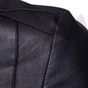 SALVA LEATHER Unisex Black Leather PU Leather <b>Jacket</b> Stand Collar Windproof Zipper Closure Slim Fit Casual Moto Style Autumn - Product Image 6