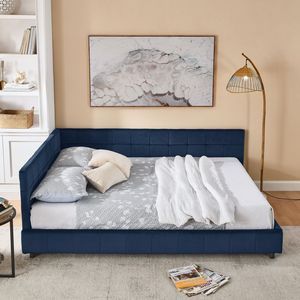 Queen Size Tufted <b>Bed</b> <b>Frame</b> with Comfortable Backrest Armrests Upholstered <b>Sofa</b> <b>Bed</b> for Bedroom Living Stylish Furniture - Product Image 3