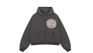 Sweat-shirt streetwear noir tricoté oversize zippé décontracté à épaules tombantes, avec broderie usée, délavage acide et strass - Product Image 3