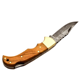 Cuchillos Plegables Hechos a Mano con Acero de Damasco, Mango de Madera Marrón Claro y Bolster de Latón, para Caza y Camping al Aire Libre - Product Image 2