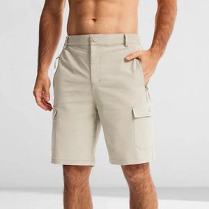 Shorts de randonnée cargo en toile respirante tricotée unie pour hommes, taille haute, séchage rapide, poches Bermuda, style décontracté, fermeture à cordon - Product Image 1