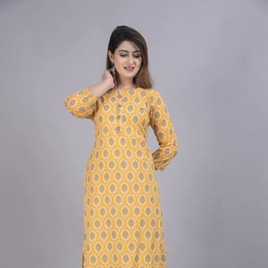 Женский хлопковый сальвар-камиз горчично-желтого цвета с цветочным принтом, рукав 3/4, винтажный, летний, для свадьбы, вечеринки, повседневный, этнический стиль, стандартный крой - Product Image 1