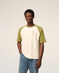 Camiseta de Manga Raglán con Logotipo Bordado, Ribete en Contraste, Corte Regular, Jersey Casual para Hombre, 100% Algodón, Cuello Redondo, Diseño Sólido - Product Image 4