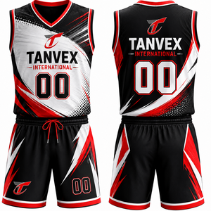Ensemble de maillots de basket-ball sublimés TANVEX International, col en V, sans manches, séchage rapide, uniforme athlétique unisexe pour adultes, imprimé géométrique - Product Image 6