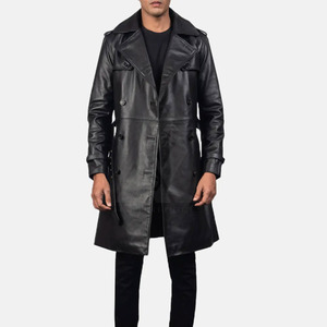 New Arrival Custom <b>Men's</b> Waterproof High Quality <b>Black</b> Leather <b>Long</b> Overcoat Made in Pakistan OEM Service - Product Image 1
