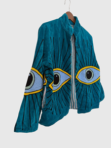 Blouson en velours brodé à la main avec motif œil, manches longues, col montant, grande taille, vêtements d'automne pour femmes - Product Image 3