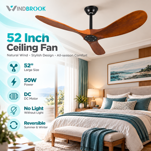 Windbrook 52 Inch <b>Ceiling</b> <b>Fan</b> with DC Motor Reversible Wood Blades Modern Flush Mount No <b>Light</b> - Product Image 1
