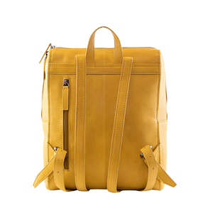 Custom Minimalist Genuine Leather <b>Backpack</b> for Women Luxury Yellow Cowhide Shoulder Bag Slim Anti-Theft Urban Business Laptop Ba - Product Image 3