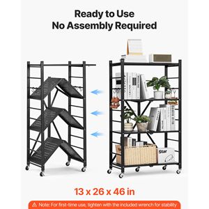 Scaffale Metallico Pieghevole a 4 Ripiani 26L X 13P X 46H Pollici Senza Montaggio 5 Ruote Organizzatore per Conservazione Alimenti - Product Image 2