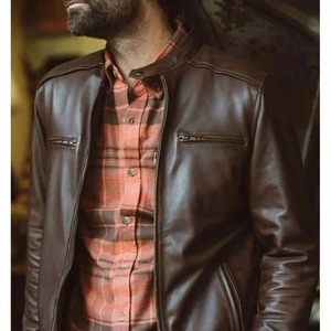 เสื้อแจ็คเก็ตหนังสีน้ำตาลสำหรับผู้ชาย ยี่ห้อ Thompson รุ่น Moto - Product Image 3