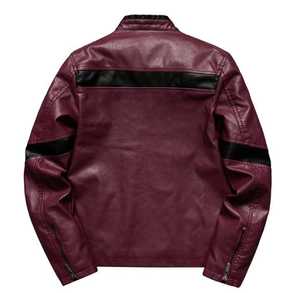 <b>Men's</b> Genuine <b>Leather</b> <b>Jacket</b> Stand Collar Zipper Closure Zippers Decoration Breathable Wool Lining Custom Logo Moto Biker Style - Product Image 3