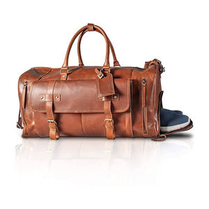 Bolsos de lona de fin de semana de gran capacidad, elegantes y lujosos, de cuero genuino marrón, de alta calidad con cierre de cremallera, ideales para viajar. - Product Image 2