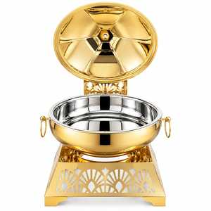 Gold Buffet Luxury Polished Stainless Steel Buffet Casserole <b>Server</b> Chafing Dish Lid Ring Handles Decorative <b>Food</b> Warmer for - Product Image 2