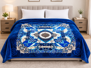 Royal Blue Double Bed <b>Blanket</b> with Decorative Floral Pattern | Soft <b>Plush</b> <b>Blanket</b> - Product Image 3